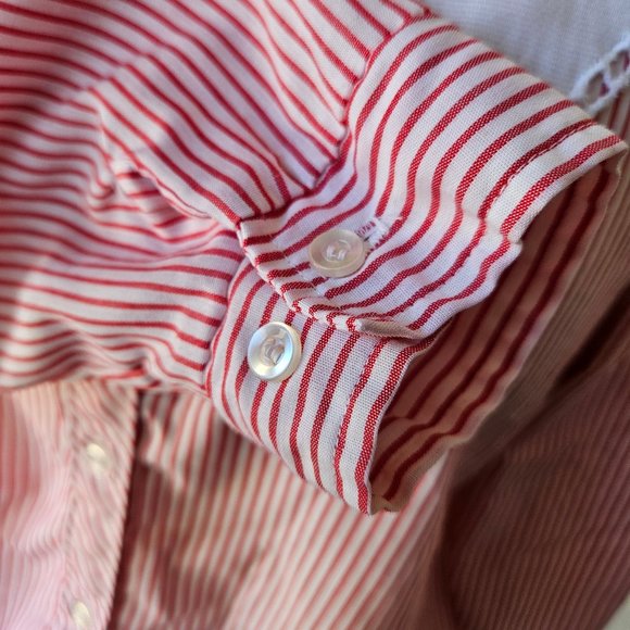 Vintage 80s 90s Oak Hill Red White Striped Eyelet Lace Western Cottage Shirt L - Picture 4 of 8